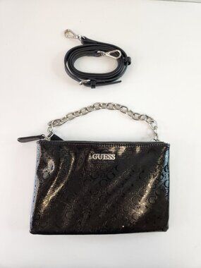 Guess Faux Leather Black Monogram Crossbody Bag Purse